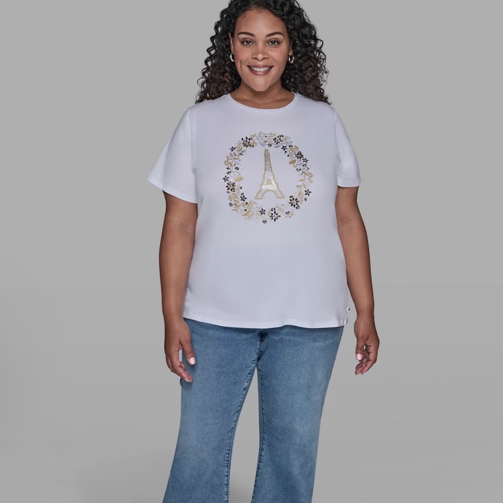 KARL LAGERFELD PARIS Plus Size Paris Logo Short Sleeve T-Shirt, size 2X - Picture 2 of 12